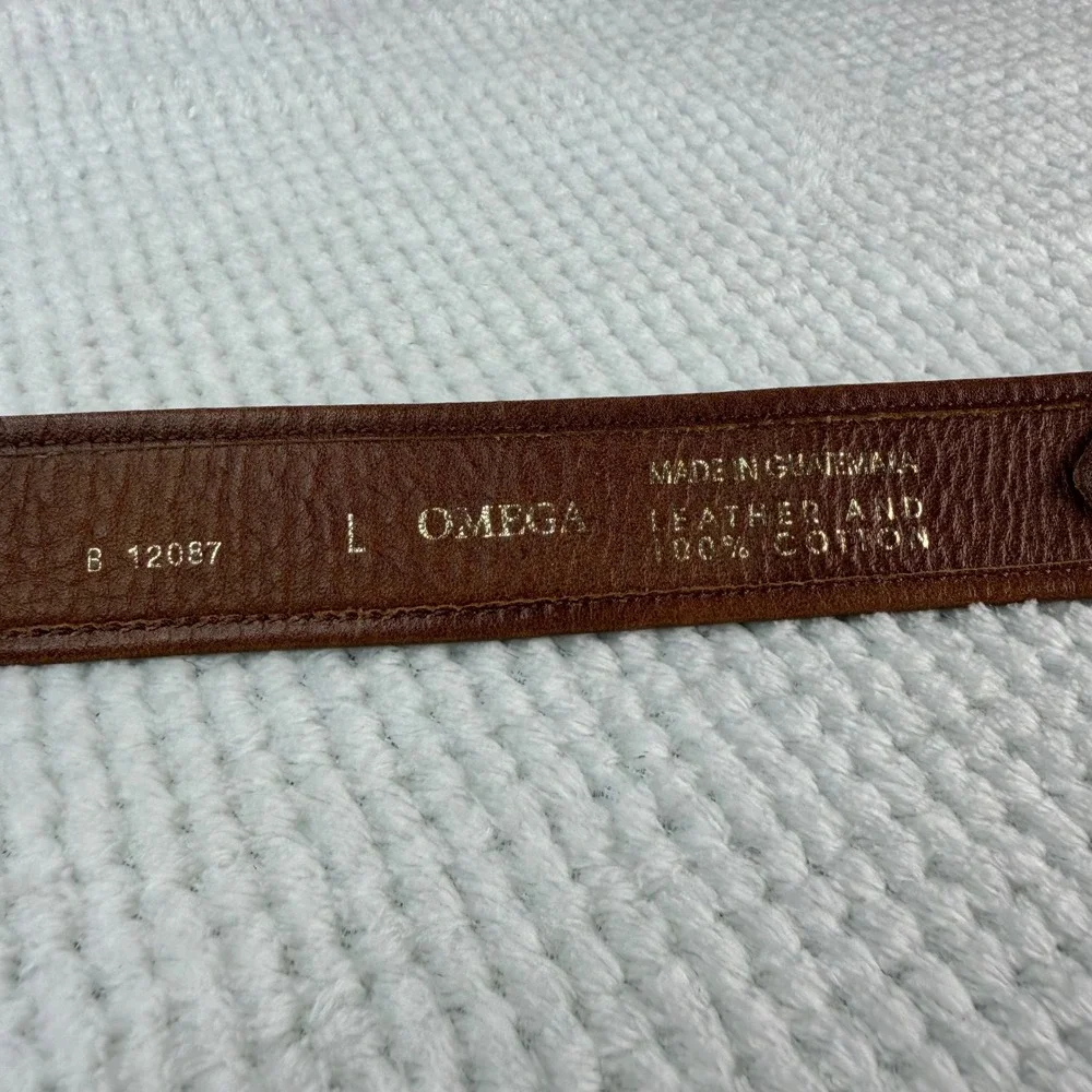 Omega Leather Woven Cotton Belt Brown Multi Color Boho Guatemala B 12087 Large